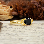 Nature-Inspired, Uniquely Intertwined 4-Prong Round Cut Black Onyx Engagement Ring - Additional view
