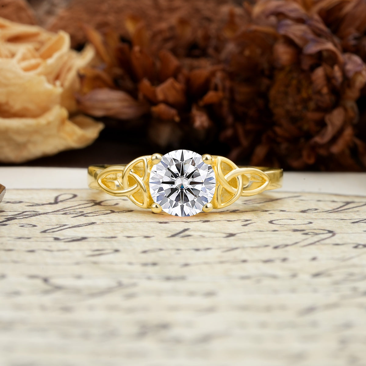 Nature-Inspired, Uniquely Intertwined 4-Prong Round Cut Lab Diamond Engagement Ring - Additional view