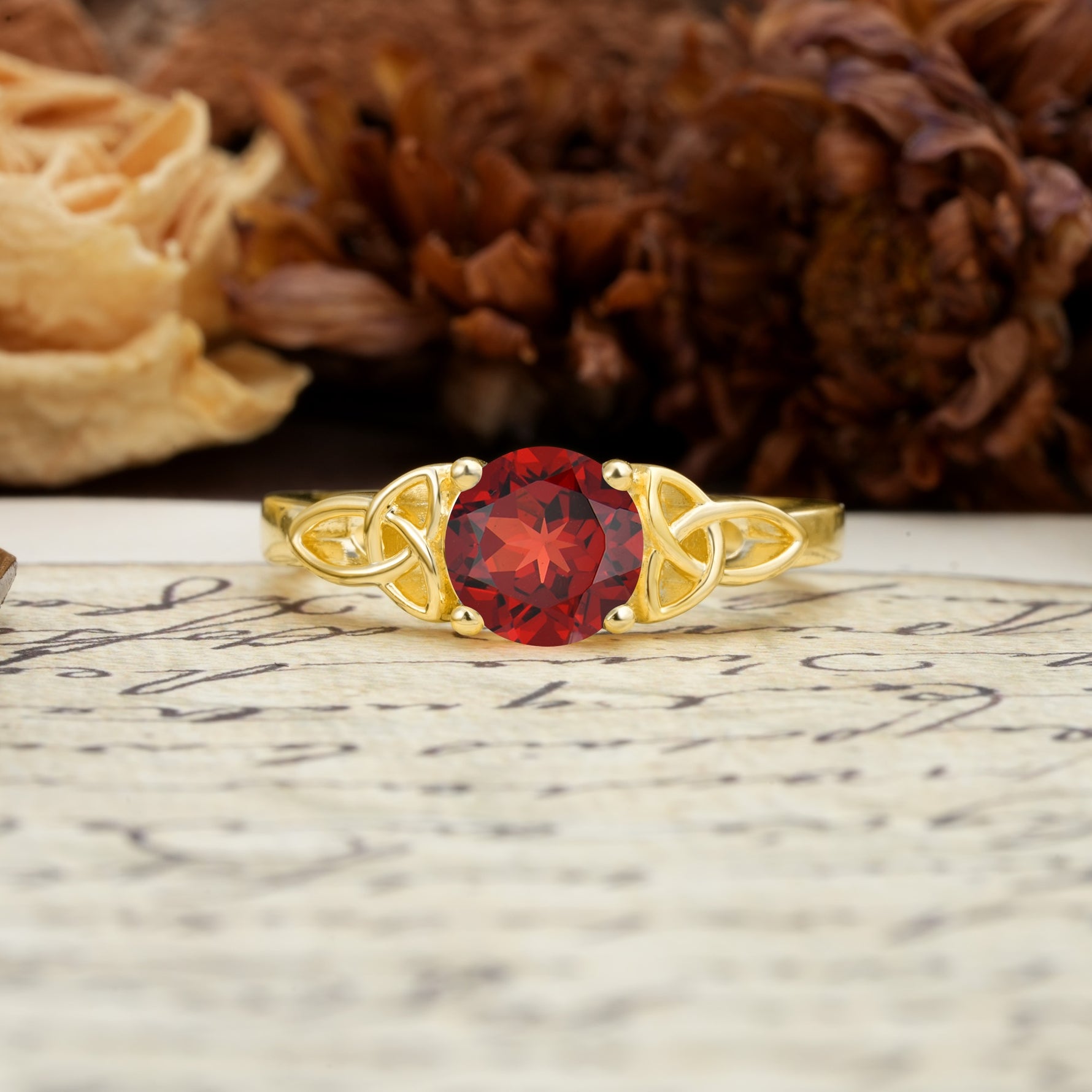 Nature-Inspired, Uniquely Intertwined 4-Prong Round Cut Garnet Engagement Ring - Additional view