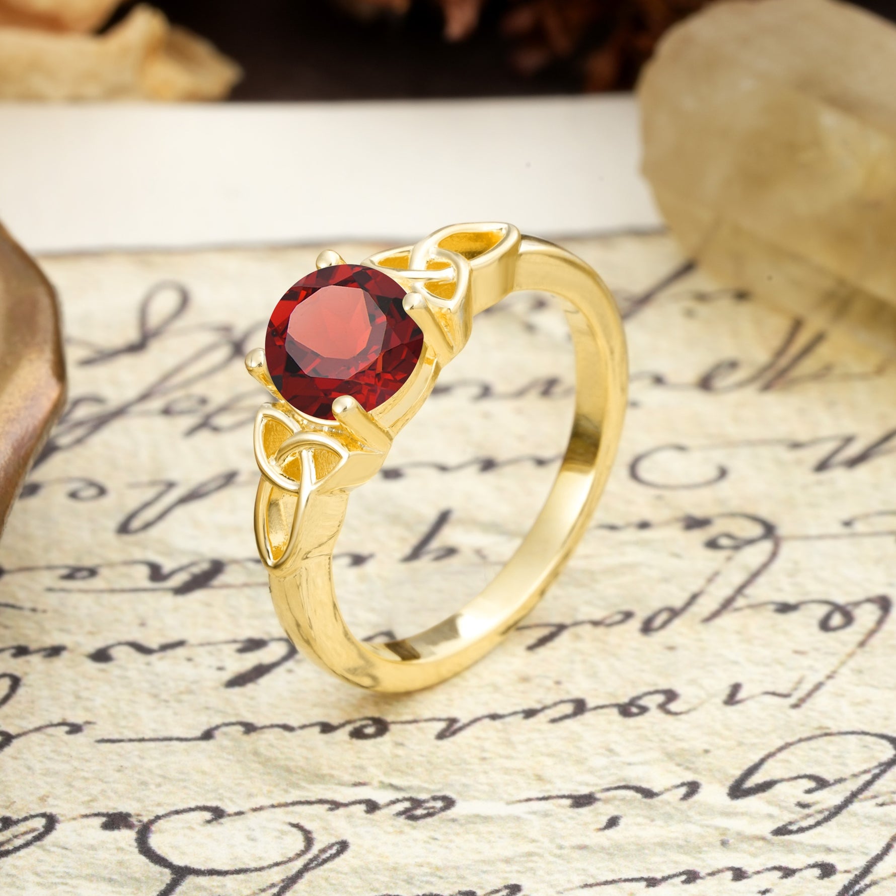 Nature-Inspired, Uniquely Intertwined 4-Prong Round Cut Garnet Engagement Ring - Additional view