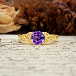 Nature-Inspired, Uniquely Intertwined 4-Prong Round Cut Amethyst Engagement Ring - Additional view