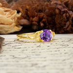 Nature-Inspired, Uniquely Intertwined 4-Prong Round Cut Amethyst Engagement Ring - Additional view