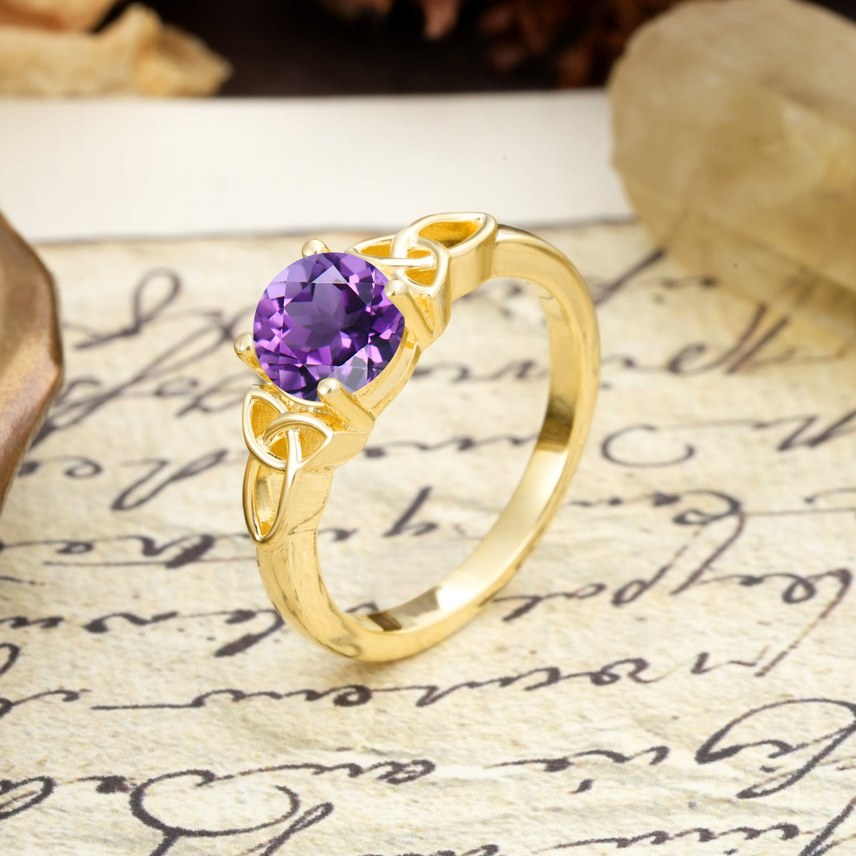 Nature-Inspired, Uniquely Intertwined 4-Prong Round Cut Amethyst Engagement Ring - Additional view