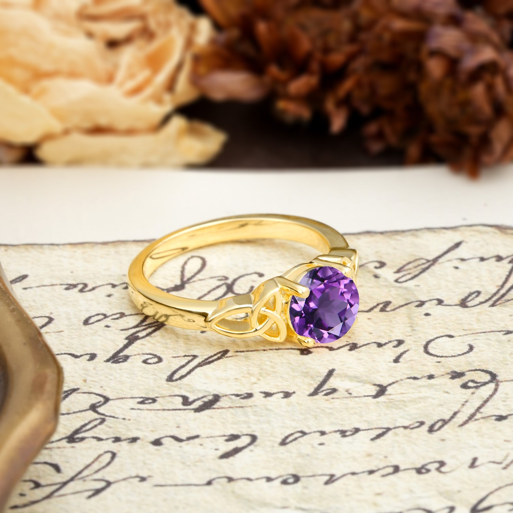 Nature-Inspired, Uniquely Intertwined 4-Prong Round Cut Amethyst Engagement Ring - Additional view