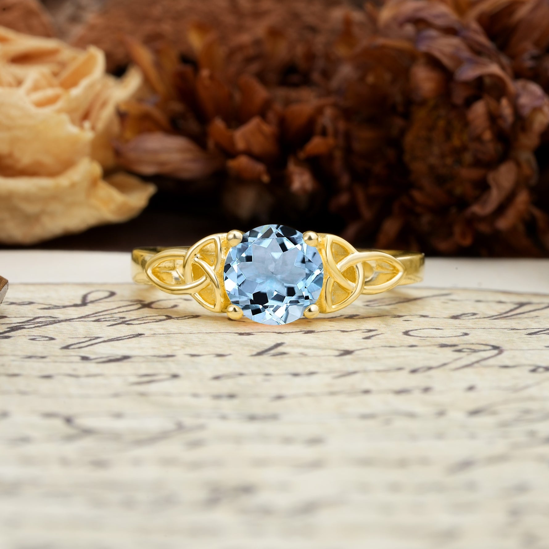 Nature-Inspired, Uniquely Intertwined 4-Prong Round Cut Aquamarine Engagement Ring - Additional view