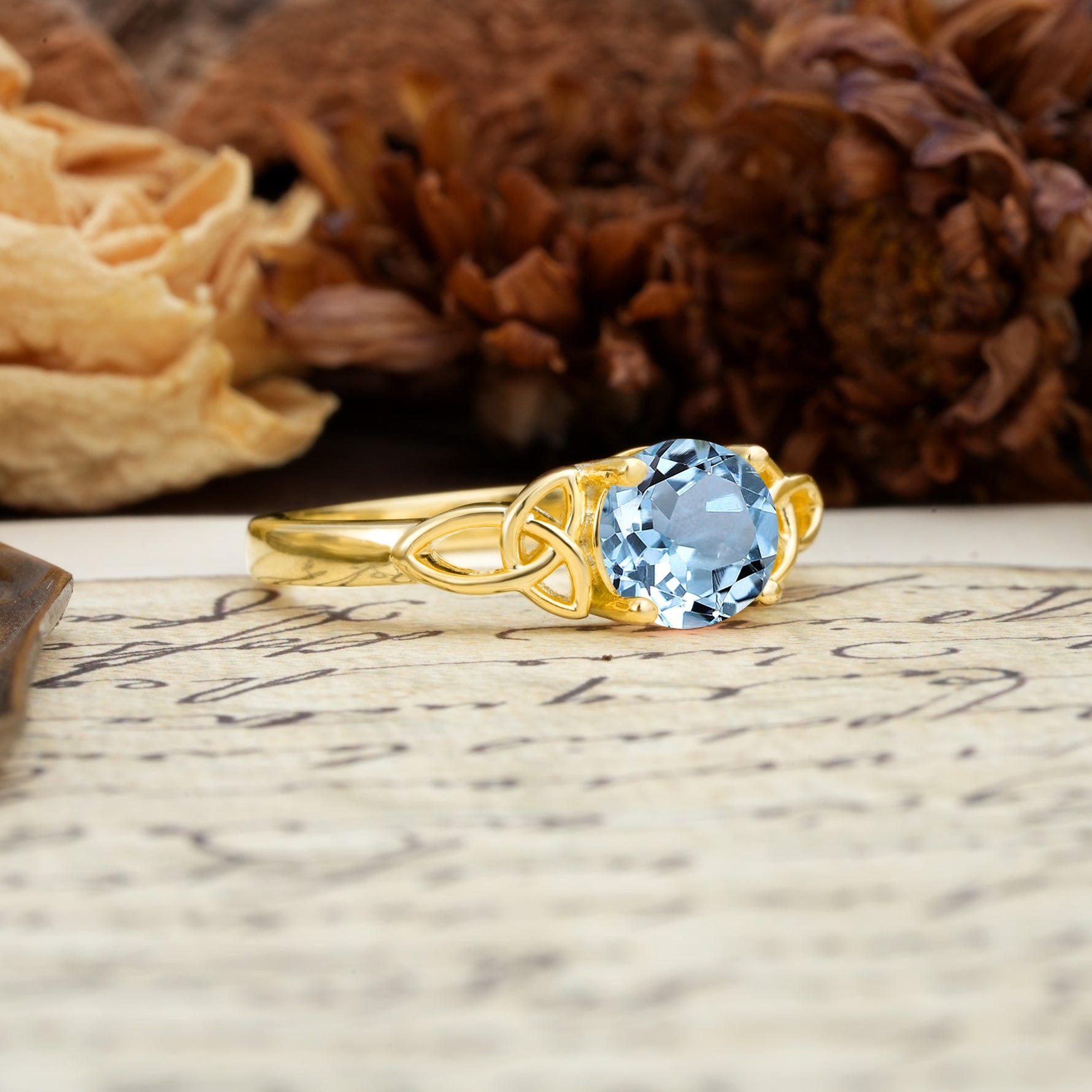 Nature-Inspired, Uniquely Intertwined 4-Prong Round Cut Aquamarine Engagement Ring - Additional view