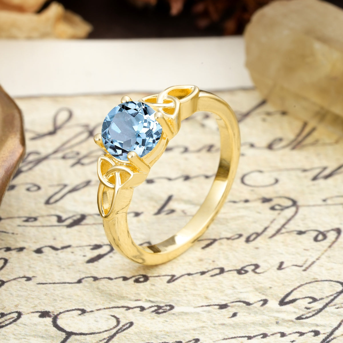 Nature-Inspired, Uniquely Intertwined 4-Prong Round Cut Aquamarine Engagement Ring - Additional view