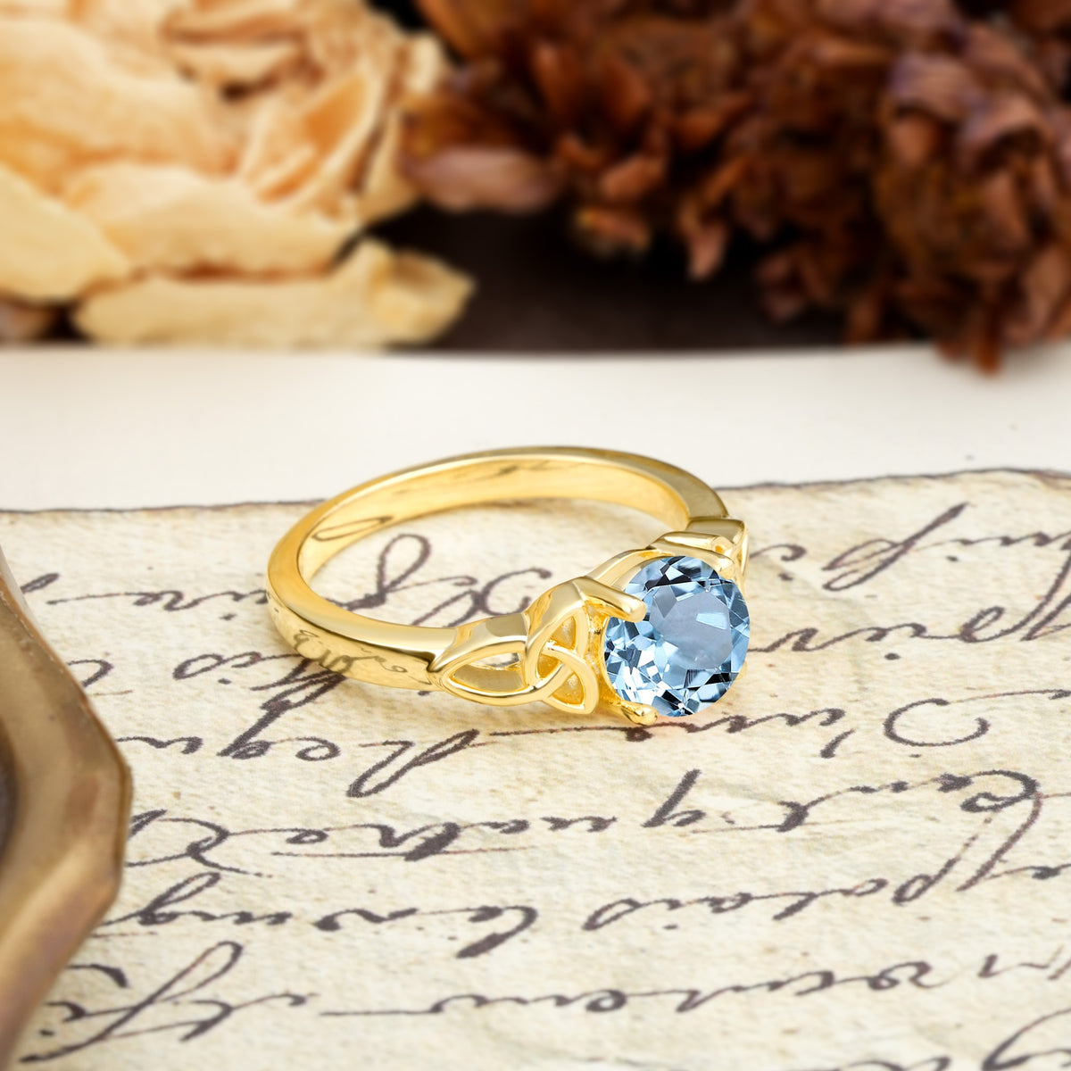 Nature-Inspired, Uniquely Intertwined 4-Prong Round Cut Aquamarine Engagement Ring - Additional view