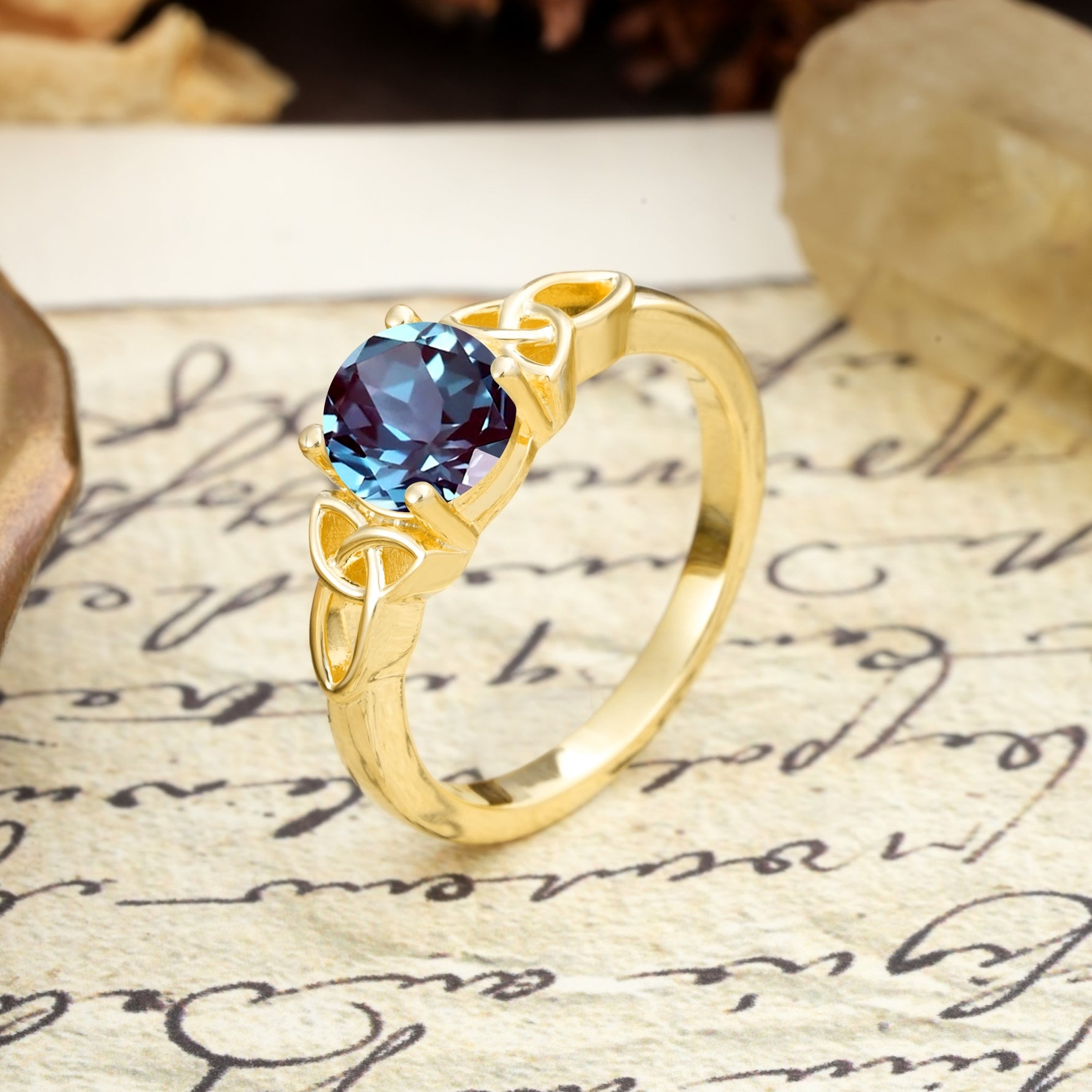 Nature-Inspired, Uniquely Intertwined 4-Prong Round Cut Alexandrite Engagement Ring - Additional view