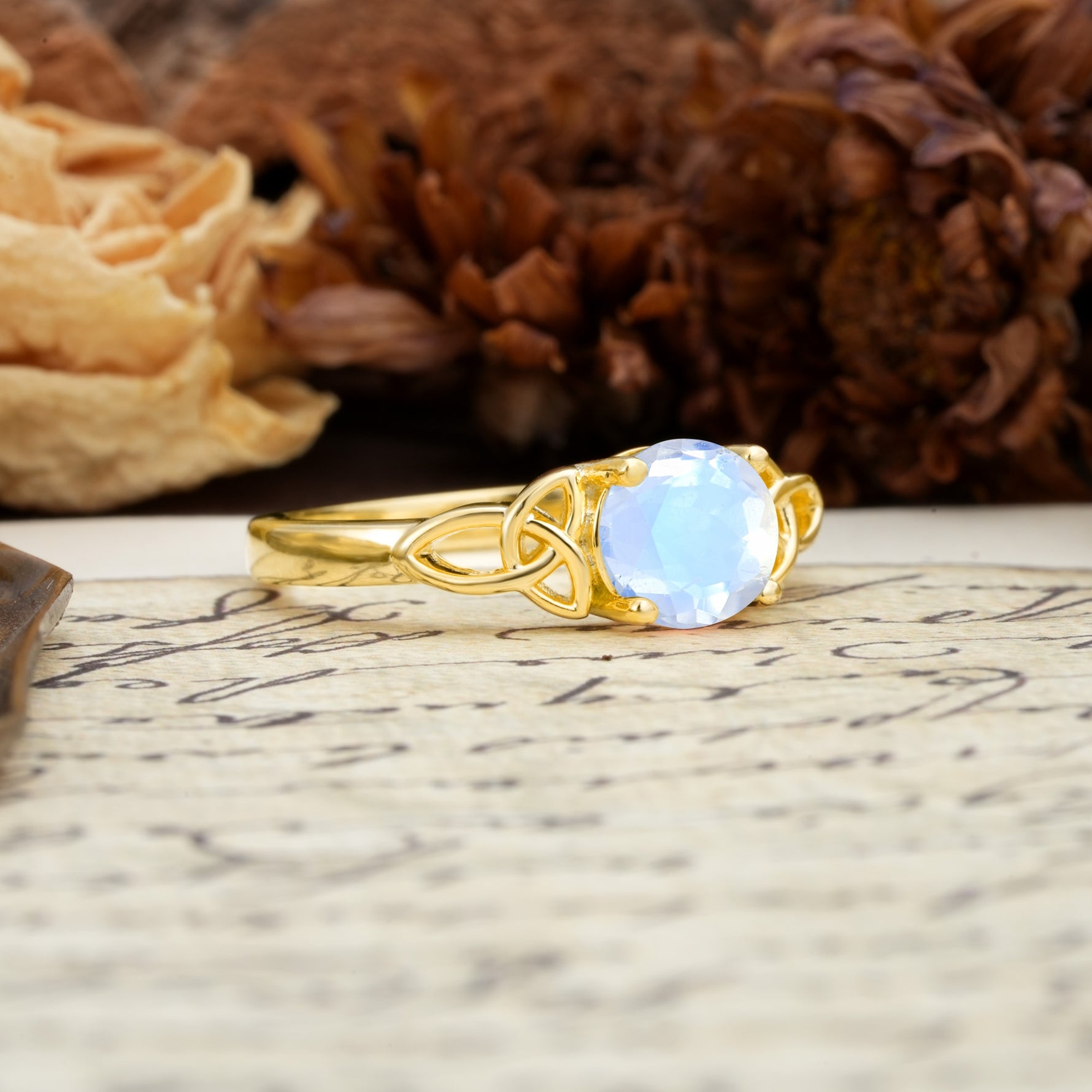 Nature-Inspired, Uniquely Intertwined 4-Prong Round Cut Moonstone Engagement Ring - Additional view