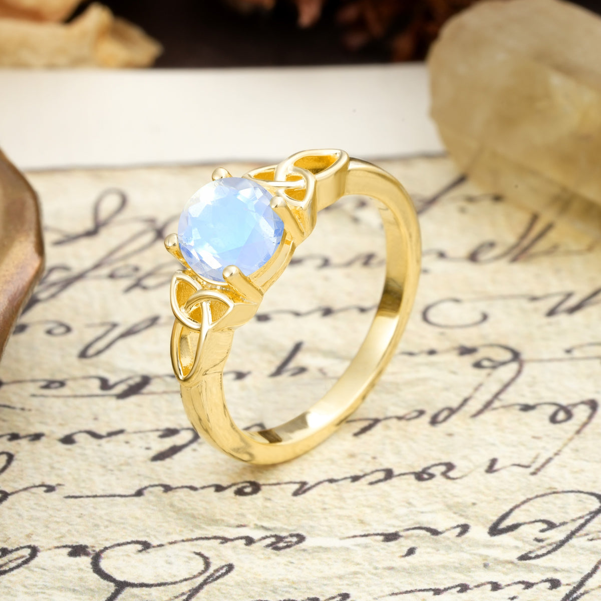 Nature-Inspired, Uniquely Intertwined 4-Prong Round Cut Moonstone Engagement Ring - Additional view