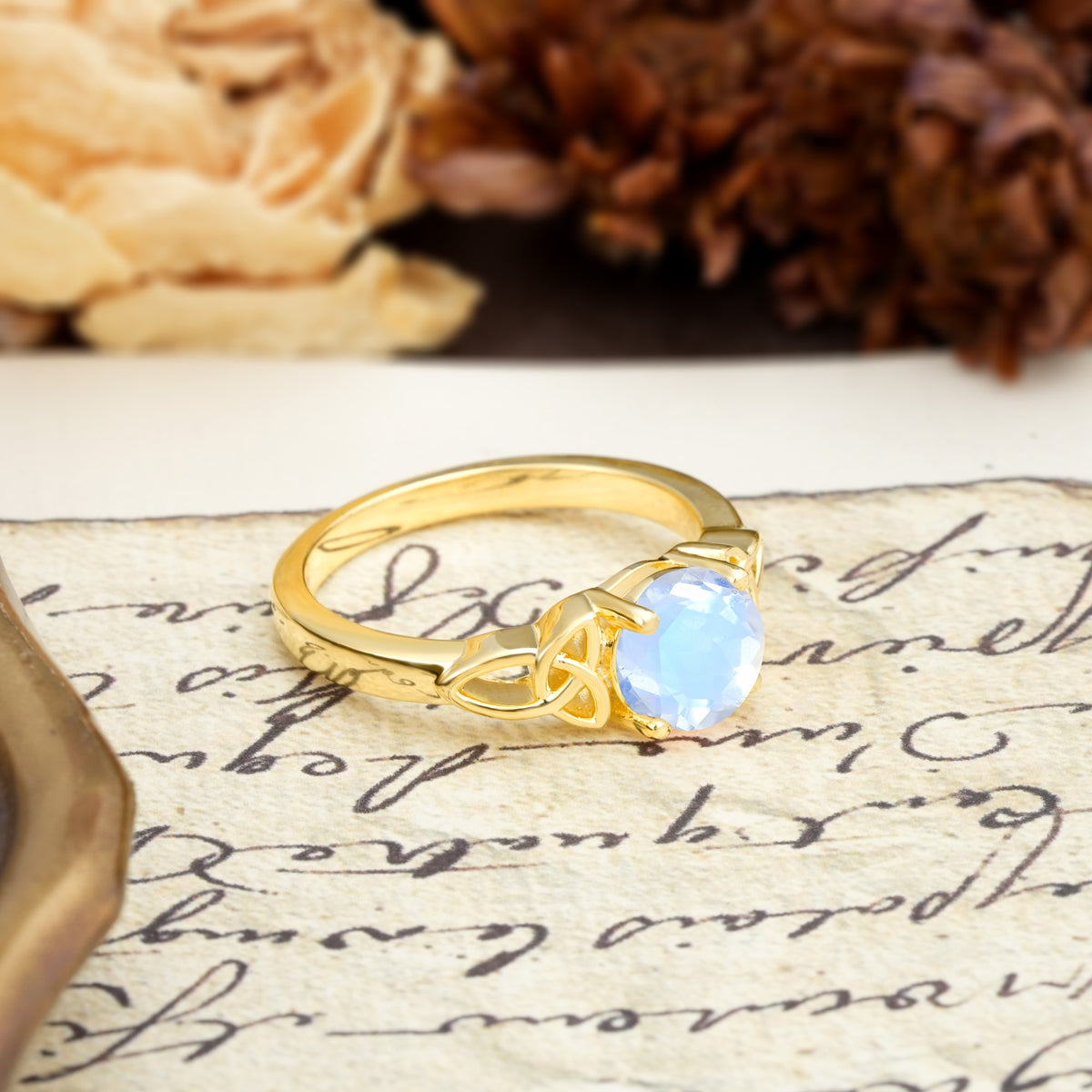 Nature-Inspired, Uniquely Intertwined 4-Prong Round Cut Moonstone Engagement Ring - Additional view