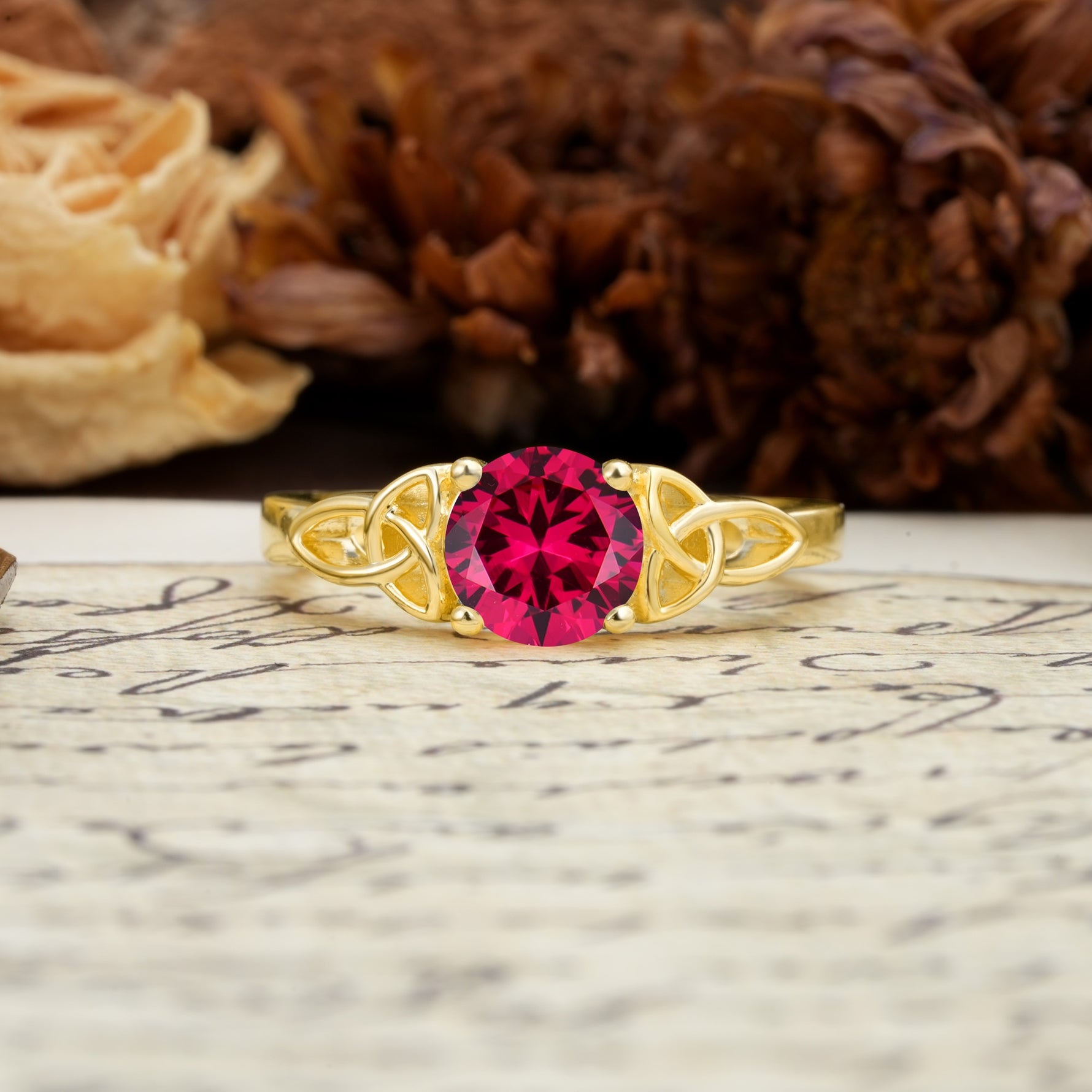 Nature-Inspired, Uniquely Intertwined 4-Prong Round Cut Ruby Engagement Ring - Additional view