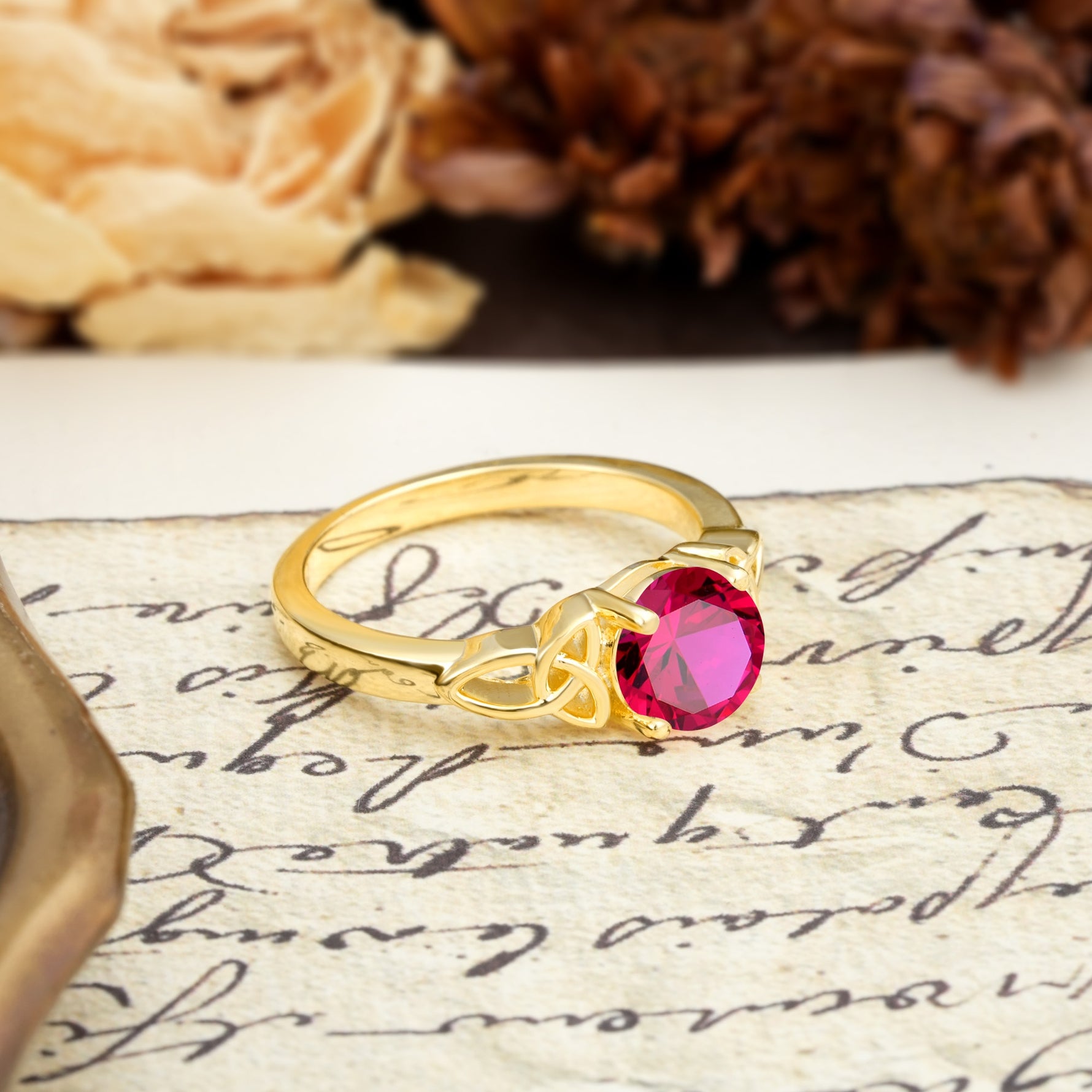 Nature-Inspired, Uniquely Intertwined 4-Prong Round Cut Ruby Engagement Ring - Additional view