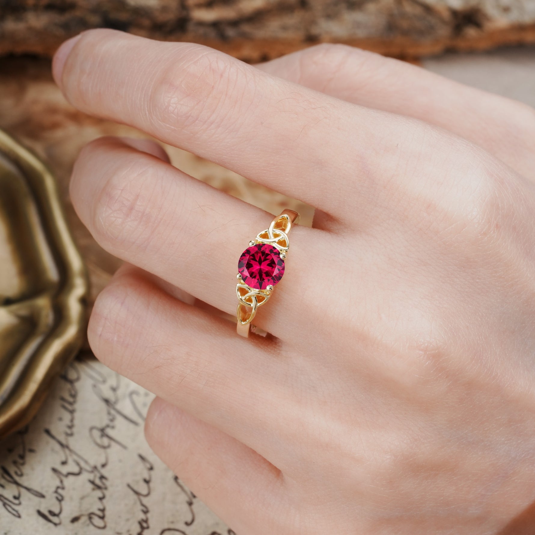 Nature-Inspired, Uniquely Intertwined 4-Prong Round Cut Ruby Engagement Ring - Additional view