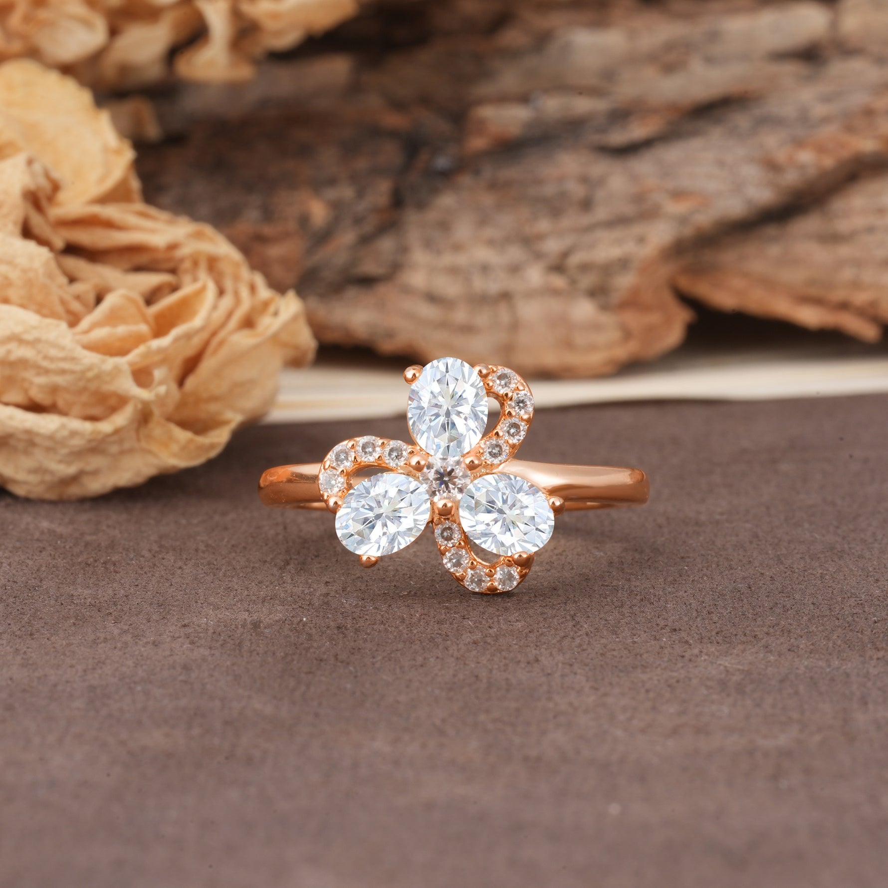 Unique Windmill-Flower Shape, 2-Prong Oval Cut Lab Diamond Wedding Ring - Additional view