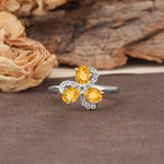 Unique Windmill-Flower Shape, 2-Prong Oval Cut Citrine Wedding Ring - Additional view