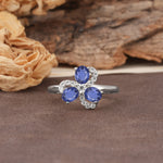 Unique Windmill-Flower Shape, 2-Prong Oval Cut Tanzanite Wedding Ring - Additional view