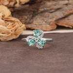 Unique Windmill-Flower Shape, 2-Prong Oval Cut Moss Agate Wedding Ring - Additional view