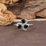 Unique Windmill-Flower Shape, 2-Prong Oval Cut Black Onyx Wedding Ring - Additional view