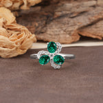 Unique Windmill-Flower Shape, 2-Prong Oval Cut Emerald Wedding Ring - Additional view
