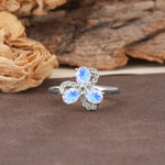 Unique Windmill-Flower Shape, 2-Prong Oval Cut Moonstone Wedding Ring - Additional view