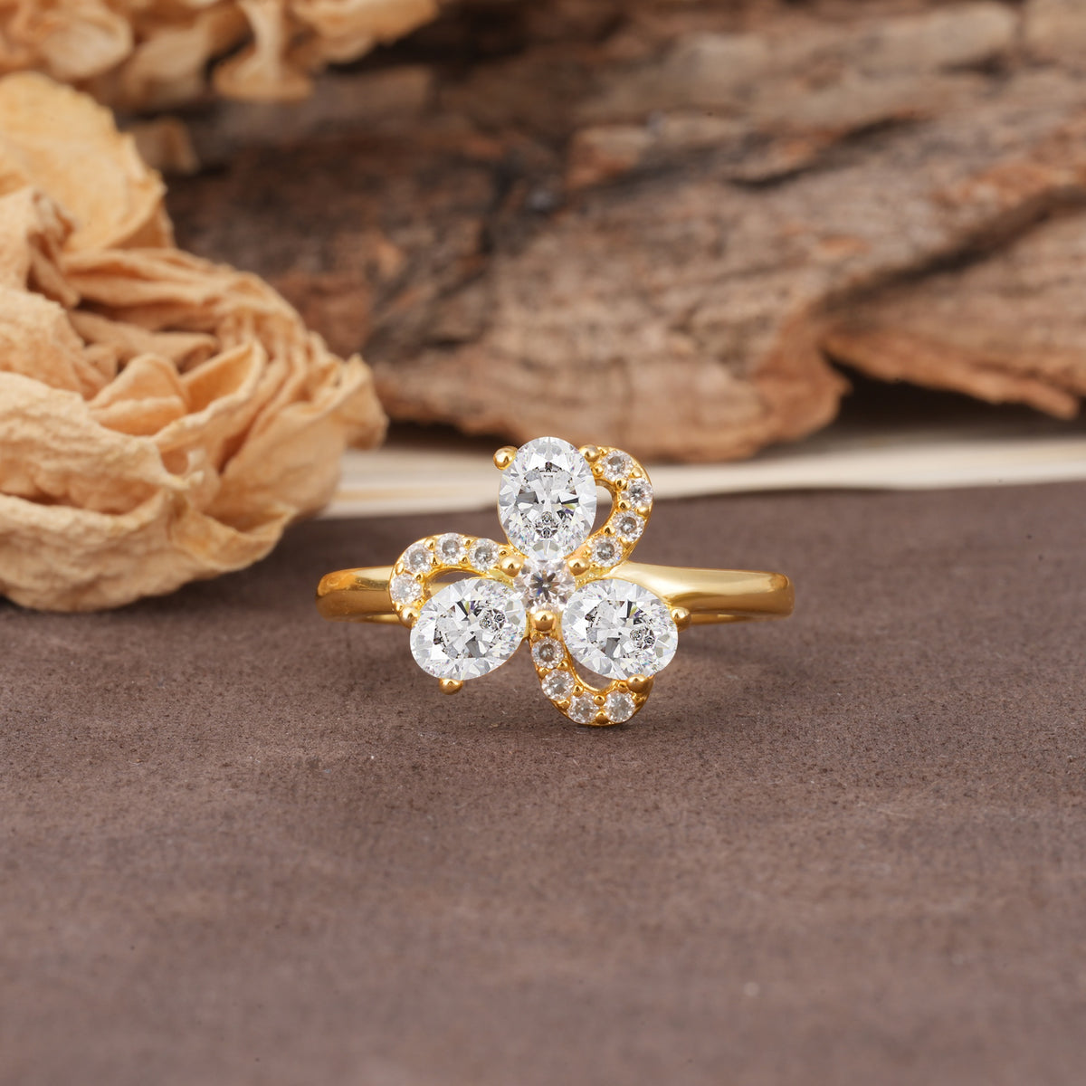 Unique Windmill-Flower Shape, 2-Prong Oval Cut Moissanite Wedding Ring - Additional view