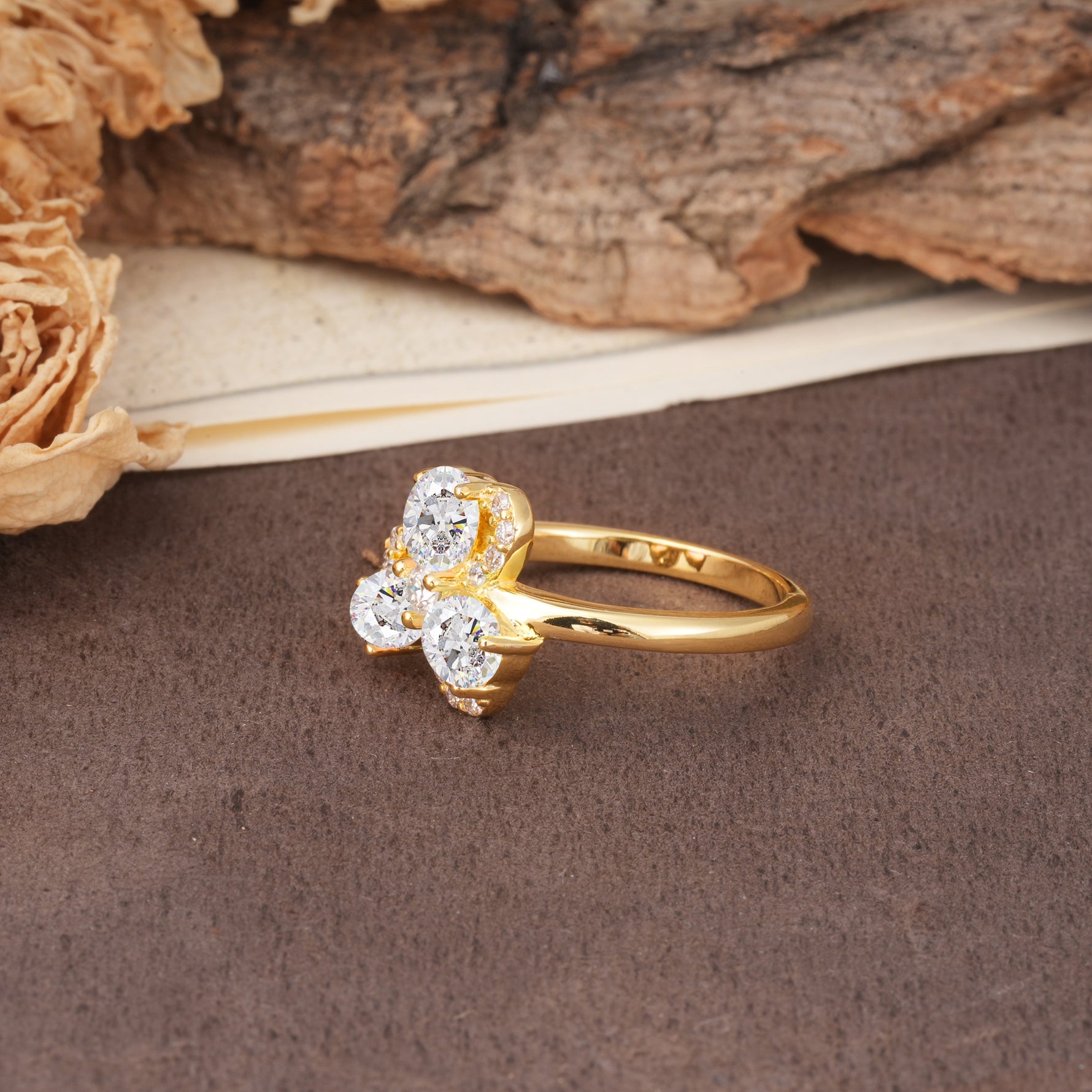 Unique Windmill-Flower Shape, 2-Prong Oval Cut Moissanite Wedding Ring - Additional view