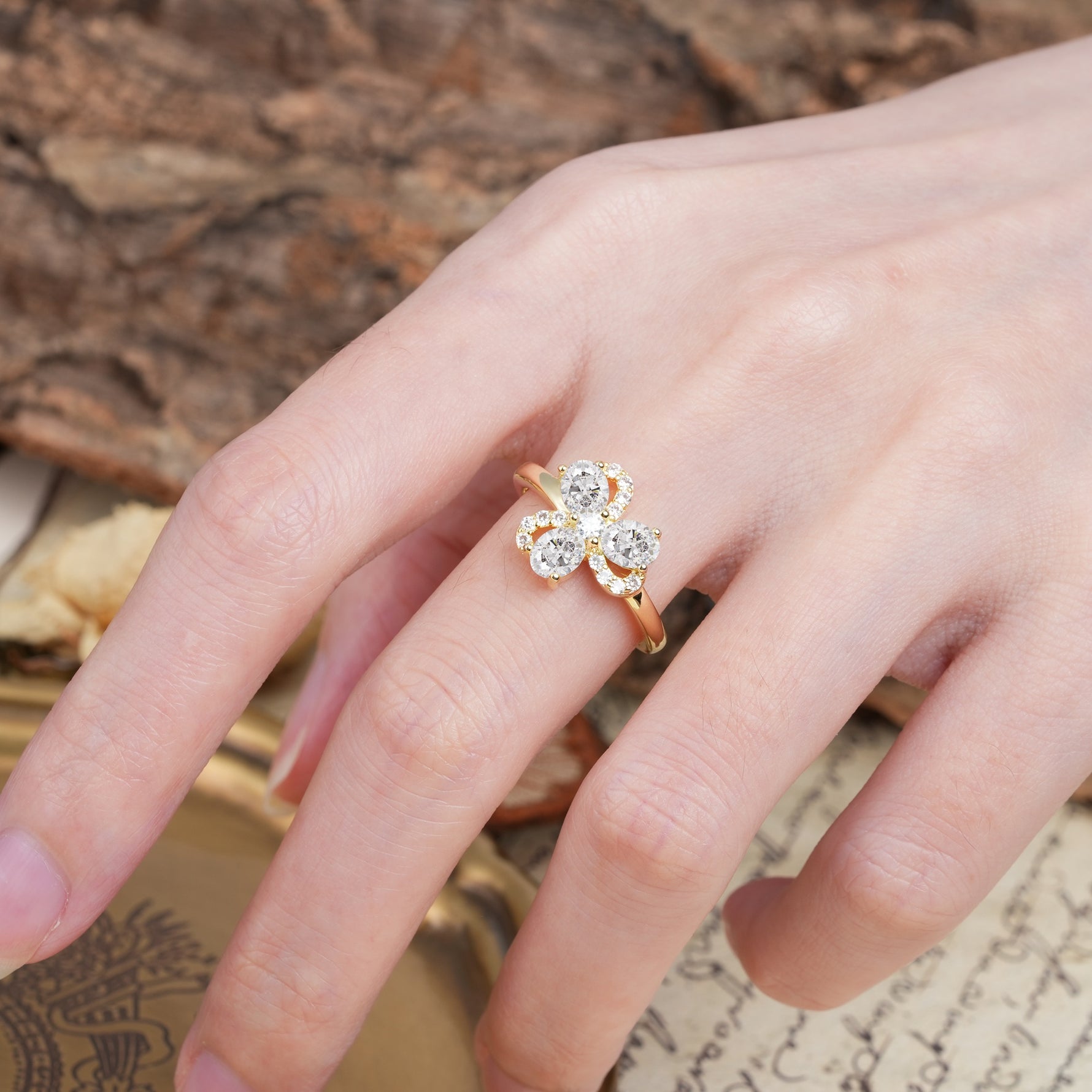 Unique Windmill-Flower Shape, 2-Prong Oval Cut Moissanite Wedding Ring - Additional view