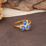 Unique Windmill-Flower Shape, 2-Prong Oval Cut Sapphire Wedding Ring - Additional view
