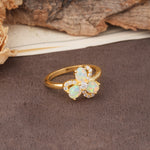 Unique Windmill-Flower Shape, 2-Prong Oval Cut Fire Opal Wedding Ring - Additional view