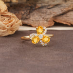 Unique Windmill-Flower Shape, 2-Prong Oval Cut Citrine Wedding Ring - Additional view