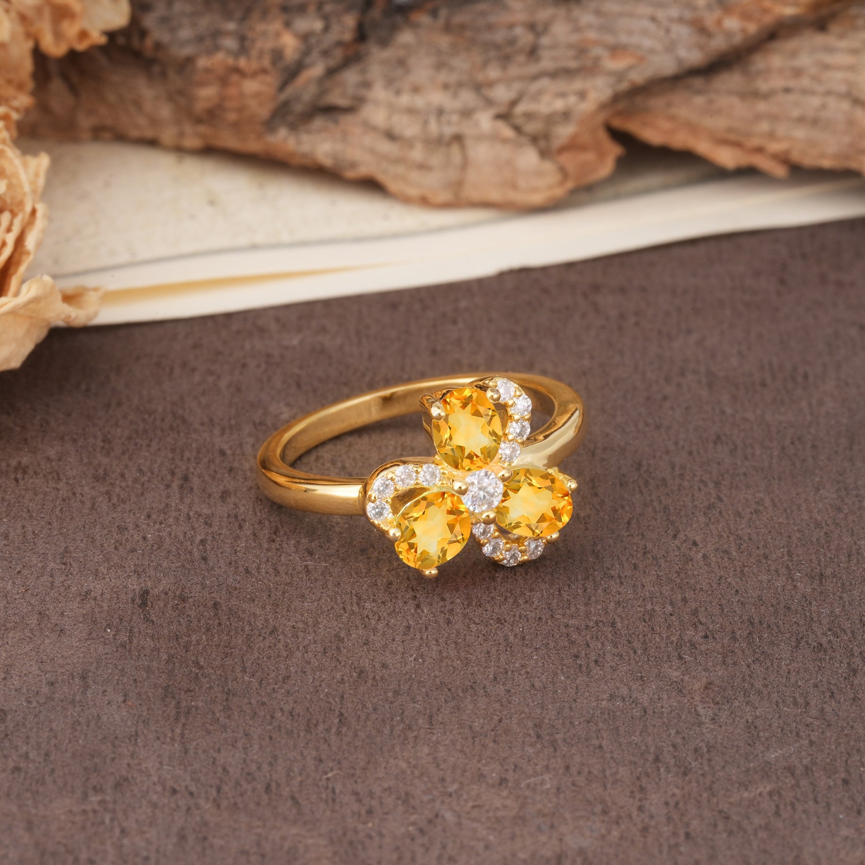 Unique Windmill-Flower Shape, 2-Prong Oval Cut Citrine Wedding Ring - Additional view