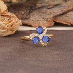 Unique Windmill-Flower Shape, 2-Prong Oval Cut Tanzanite Wedding Ring - Additional view