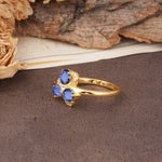 Unique Windmill-Flower Shape, 2-Prong Oval Cut Tanzanite Wedding Ring - Additional view