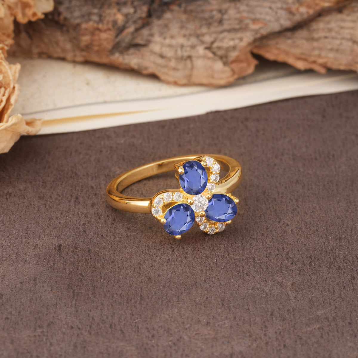 Unique Windmill-Flower Shape, 2-Prong Oval Cut Tanzanite Wedding Ring - Additional view