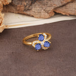 Unique Windmill-Flower Shape, 2-Prong Oval Cut Tanzanite Wedding Ring - Additional view