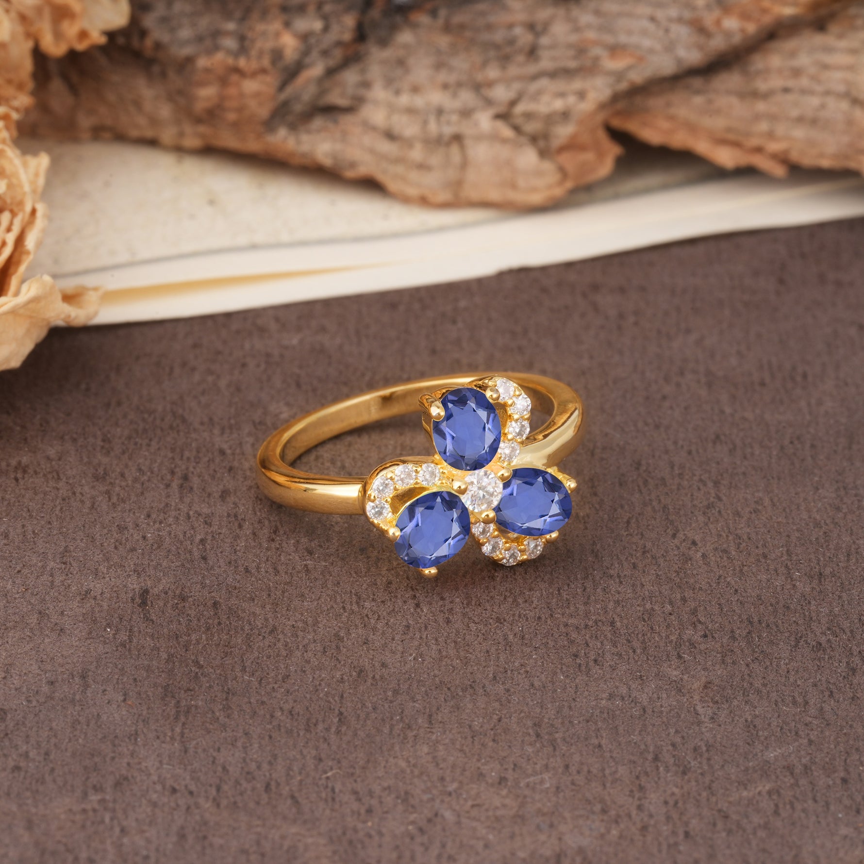 Unique Windmill-Flower Shape, 2-Prong Oval Cut Tanzanite Wedding Ring - Additional view