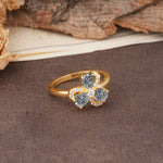 Unique Windmill-Flower Shape, 2-Prong Oval Cut Black Rutilated Quartz Wedding Ring - Additional view