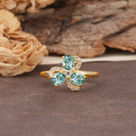 Unique Windmill-Flower Shape, 2-Prong Oval Cut Moss Agate Wedding Ring - Additional view