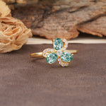 Unique Windmill-Flower Shape, 2-Prong Oval Cut Moss Agate Wedding Ring - Additional view