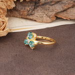 Unique Windmill-Flower Shape, 2-Prong Oval Cut Moss Agate Wedding Ring - Additional view