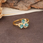 Unique Windmill-Flower Shape, 2-Prong Oval Cut Moss Agate Wedding Ring - Additional view