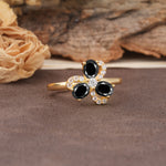 Unique Windmill-Flower Shape, 2-Prong Oval Cut Black Onyx Wedding Ring - Additional view