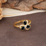 Unique Windmill-Flower Shape, 2-Prong Oval Cut Black Onyx Wedding Ring - Additional view