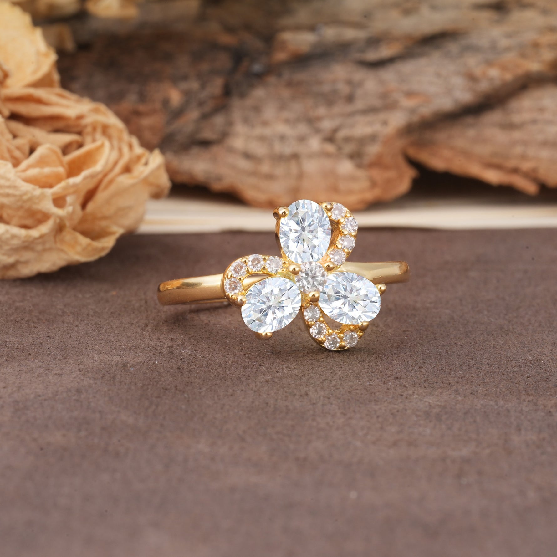 Unique Windmill-Flower Shape, 2-Prong Oval Cut Lab Diamond Wedding Ring - Additional view