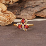 Unique Windmill-Flower Shape, 2-Prong Oval Cut Garnet Wedding Ring - Additional view