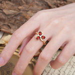 Unique Windmill-Flower Shape, 2-Prong Oval Cut Garnet Wedding Ring - Additional view
