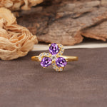 Unique Windmill-Flower Shape, 2-Prong Oval Cut Amethyst Wedding Ring - Additional view