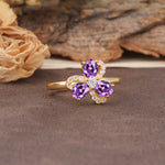 Unique Windmill-Flower Shape, 2-Prong Oval Cut Amethyst Wedding Ring - Additional view